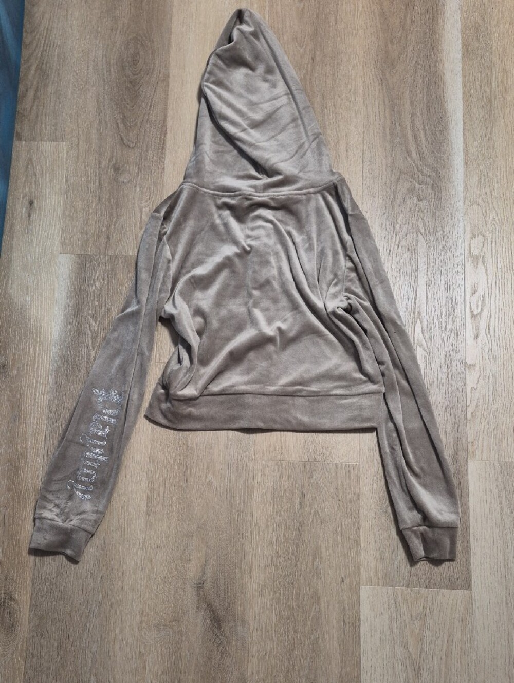 PLAYBOY Taupe Velour Zip Hoodie with Crystal Bunny - Picture 2 of 3